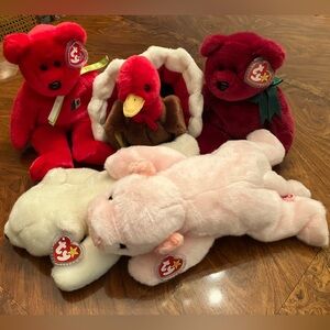 Lot of 5 Ty Beanie Buddies Osito, Cranberry Teddy, Chilly, Squealer, Gobbles